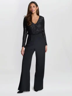 Gina Bacconi Allegra Sequin Crepe Black Jumpsuit