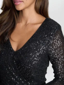 Gina Bacconi Allegra Sequin Crepe Black Jumpsuit