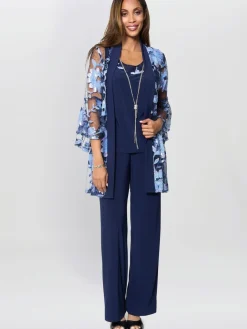 Gina Bacconi Blue Dorris Trousers Suits 3 Piece With Embroidered Jacket Best