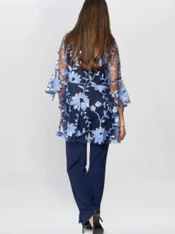 Gina Bacconi Blue Dorris Trousers Suits 3 Piece With Embroidered Jacket Best