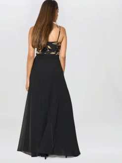 Gina Bacconi Fannie Black And Gold Chiffon Black Jumpsuit Sale