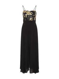 Gina Bacconi Fannie Black And Gold Chiffon Black Jumpsuit Sale