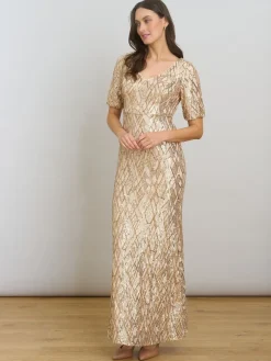 Gina Bacconi Gold Pat Sequin Maxi Dress Best