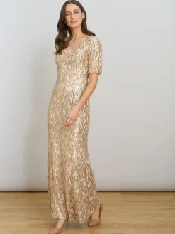 Gina Bacconi Gold Pat Sequin Maxi Dress Best