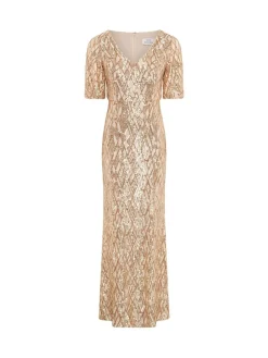 Gina Bacconi Gold Pat Sequin Maxi Dress Best