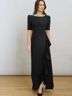 Gina Bacconi Paola Beaded Neck Maxi Black Dress Clearance