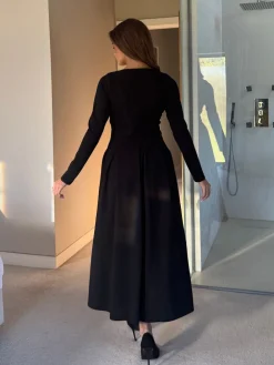 Girl In Mind Black Evie Square Neck Long Sleeve Midi Dress Sale