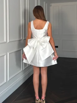 Girl In Mind Cream Feyre Bow Detail Sleeves Mini Dress Sale