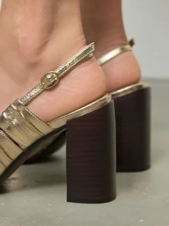 Next Gold Forever Comfort® Leather Slot Slingback Block Heels Discount