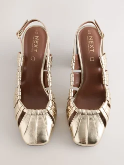 Next Gold Forever Comfort® Leather Slot Slingback Block Heels Discount