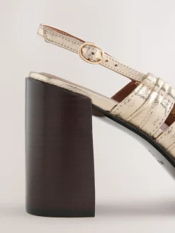 Next Gold Forever Comfort® Leather Slot Slingback Block Heels Discount