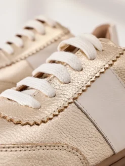 Next Lace Up Signature Premium Leather Chunky Wedge Lace-Up Trainers Gold