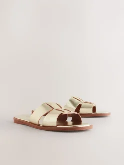 Next Gold Leather Standard/Wide Fit Slot Mule Sandals Sale