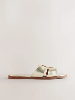 Next Gold Leather Standard/Wide Fit Slot Mule Sandals Sale