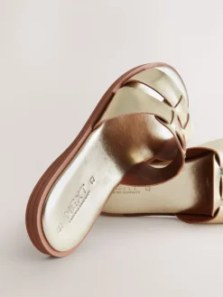 Next Gold Leather Standard/Wide Fit Slot Mule Sandals Sale