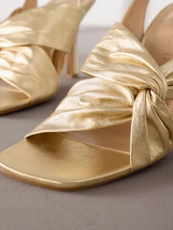 Next Gold Signature Premium Leather Twist Heeled Sandals Clearance