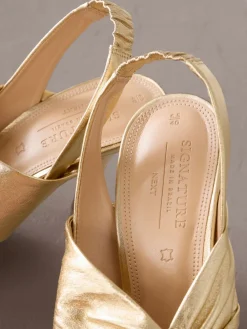 Next Gold Signature Premium Leather Twist Heeled Sandals Clearance