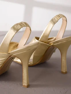 Next Gold Signature Premium Leather Twist Heeled Sandals Clearance