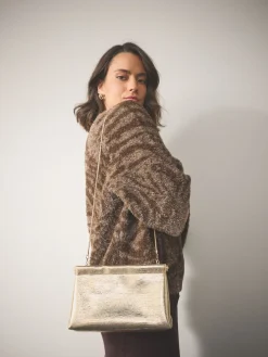 Next Sparkle Detail Snap Clutch Bag Gold Hot