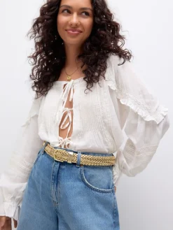 Next Hand Plaited Leather Belt Gold Tone Outlet