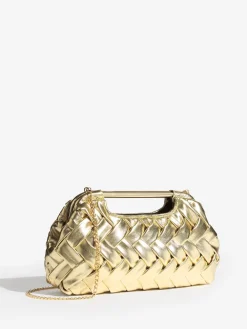 Lipsy Weave Grab Handle Clutch Bag Gold Online