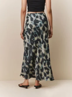 Next Satin Midi Skirt Green Animal Print Discount