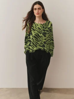 Next Twist Neck Long Sleeve Blouse Green Animal Print Outlet