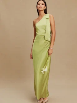 Next Bow One Shoulder Maxi Bridesmaid Dress Green Discount