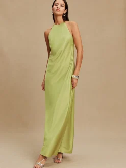 Next Bridesmaids Satin Halterneck Maxi Dress Green