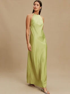 Next Bridesmaids Satin Halterneck Maxi Dress Green