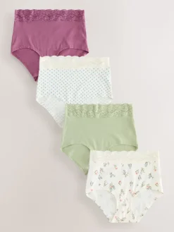 Next Green Ditsy Floral Full Brief Cotton Lace Knickers 4 Pack Sale