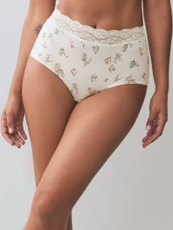 Next Green Ditsy Floral Full Brief Cotton Lace Knickers 4 Pack Sale
