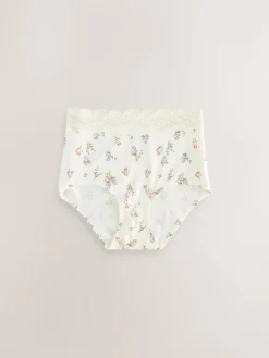Next Green Ditsy Floral Full Brief Cotton Lace Knickers 4 Pack Sale
