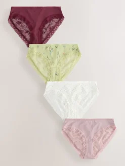 Next Green Ditsy Floral High Leg Cotton Lace Knickers 4 Pack Best