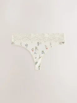 Next Green Ditsy Floral Thong Cotton Lace Knickers 4 Pack Sale