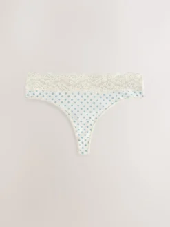 Next Green Ditsy Floral Thong Cotton Lace Knickers 4 Pack Sale