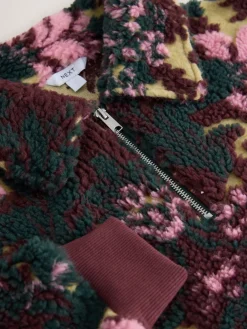 Next Jacquard Teddy Borg Quarter Zip Fleece Sweatshirt Green Floral Best