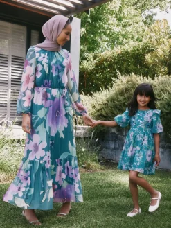 Next Green Floral Long Sleeve Mesh Maxi Dress Sale