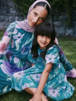 Next Green Floral Long Sleeve Mesh Maxi Dress Sale