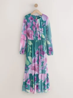 Next Green Floral Long Sleeve Mesh Maxi Dress Sale
