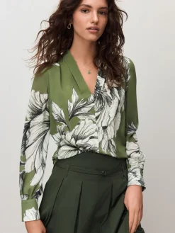 Next Long Sleeve V-Neck Blouse Green Floral