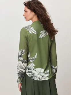 Next Long Sleeve V-Neck Blouse Green Floral
