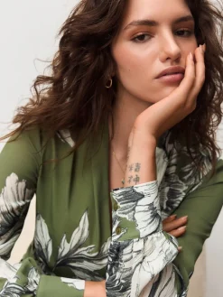 Next Long Sleeve V-Neck Blouse Green Floral