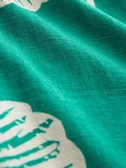 Next Mini Short Sleeve V-Neck Kaftan Dress with Linen Green Floral Outlet