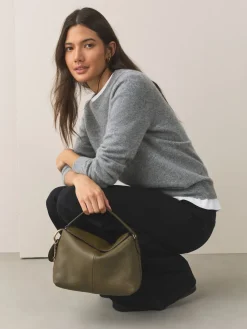 Next Green Leather Slouchy Cross-Body Bag Clearance