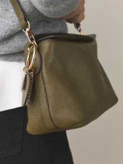 Next Green Leather Slouchy Cross-Body Bag Clearance