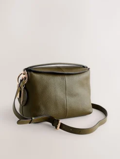 Next Green Leather Slouchy Cross-Body Bag Clearance