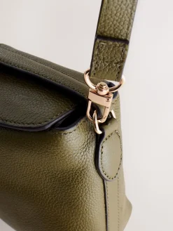 Next Green Leather Slouchy Cross-Body Bag Clearance