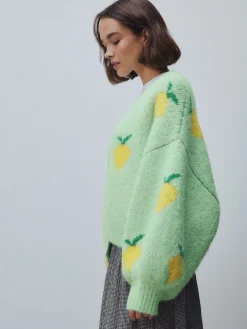 Next Green Lemon Pattern Knitted Cardigan Discount