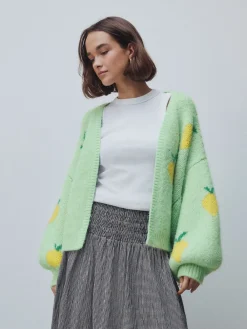 Next Green Lemon Pattern Knitted Cardigan Discount